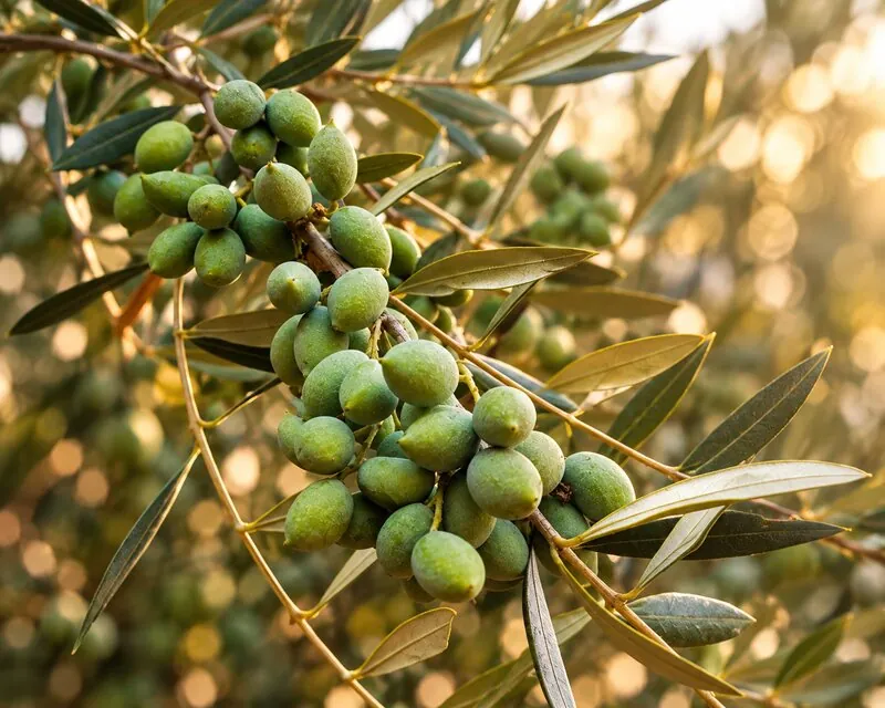 Olive branch with green olives